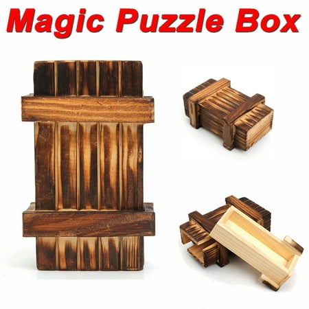 Intelligence Puzzle Box Wooden Secret Safty Storage Compartment Trick Gift Brain Training Teaser