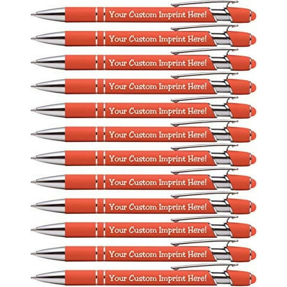 Premium Custom Pens with Stylus | Burst of Color | Personalized Soft-Touch Metal Printed Name Pens w/Black Ink - Imprinted w/Logo or Message - 12 pcs/pack
