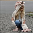 thumbnail image 3 of Gorro infantil estilo unicornio, bufanda de lana, capa de una pieza, chal, gorro con borlas, 3 of 5