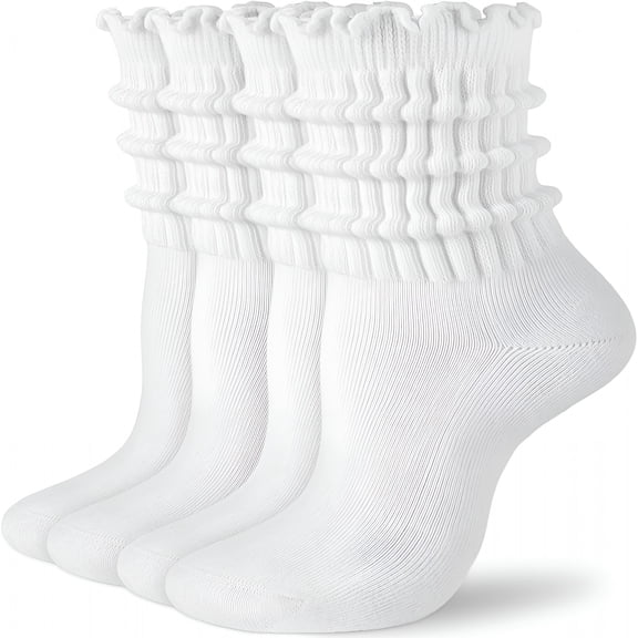 TELOLY Ruffle Socks for Women Cotton Slouchy Crew Socks for Boot Sneakers Mid Calf Frilly Size 5-11