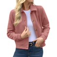 thumbnail image 2 of AVRNLIQ Womens Pink Suede Crop Jacket Button Down Lapel Collar Long Sleeve Casual Lightweight Spring Outerwear,Size M, 2 of 8