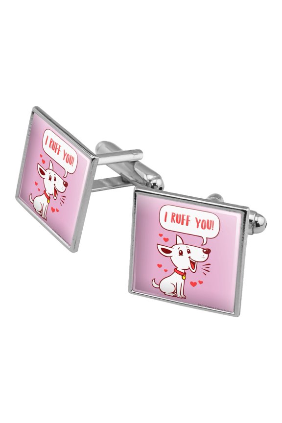 I Ruff Love You Dog Funny Humor Square Cufflink Set - Silver or Gold