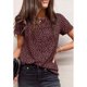 thumbnail image 2 of Camisa con estampado de puntos de leopardo para mujer, camiseta informal holgada con cuello redondo y manga corta para fiesta de trabajo diaria, 2 of 6