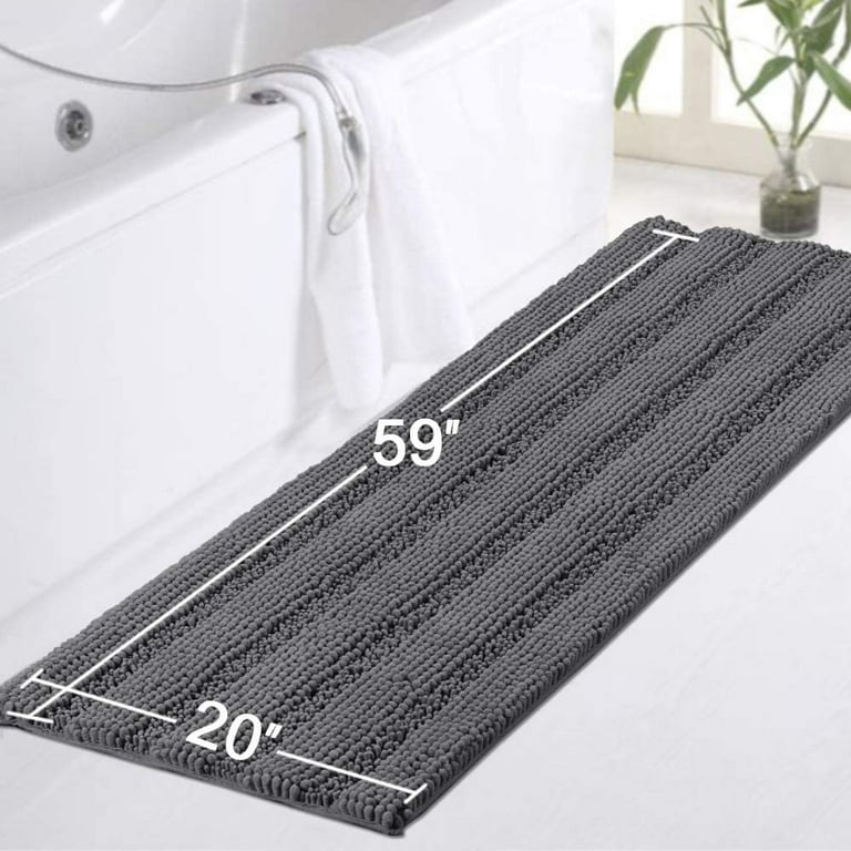 Bathroom Rug Mat Non Slip Black Extra Long Bath Mat for Bathroom Floor -  Fluffy Soft, Ultra Absorbent and Machine Washable Striped Chenille Noodle  Bath Runners Rugs for Bathroom (59 x 20