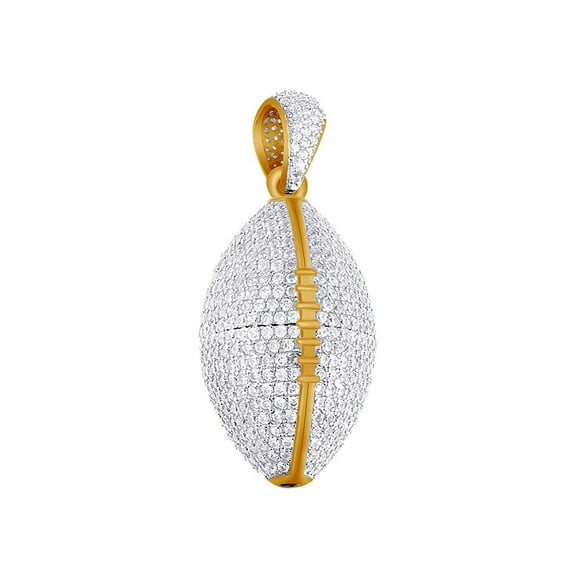 AFFY 4 Cttw Round White Natural Diamond Hip Hop Jewelry Football Charm Pendant In 14k yellow Gold Plated 925 Sterling Silver