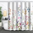 thumbnail image 1 of Cortina de ducha floral con 12 ganchos, cortina de ducha de planta de tela de poliéster impermeable para baño, 1 of 1