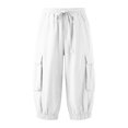 thumbnail image 4 of YDTUYT Capris for Women with Pockets Wide Leg Cargo Pants High Elastic Waist Hiking Travel Ladies Baggy Trousers Loose Fit Casual Lounge Yoga Workout Palazzo Sweatpants Outdoor Golf Jogger White, 4 of 8