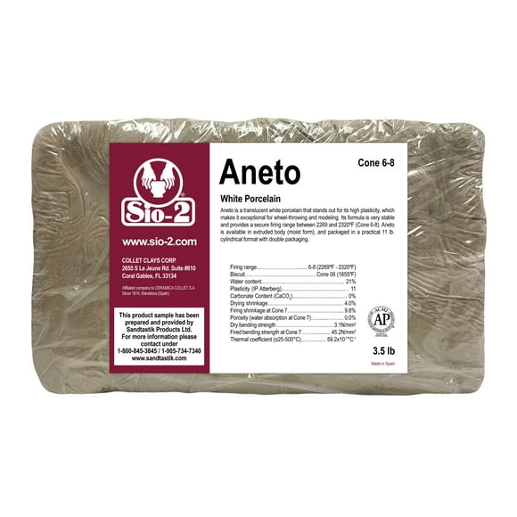 SIO-2 Aneto White Porcelain Ceramic Pottery Clay | 3.5 lb, Cone 6-8 | High Fire Kiln-Fired Clay For Wheel-Throwing, Hand Building, Modelling - Create Ceramics and Sculpted Artwork, Ready-To-Use