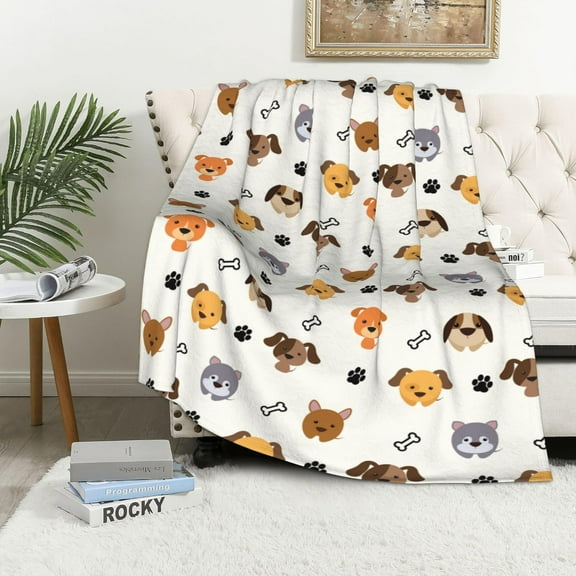 Cute Dog Cartoon Blanket Soft Flannel Throw Blankets for Kids Birthday Gifts for Couch Bed Living Room Decor All Seasons 50x40Inch
