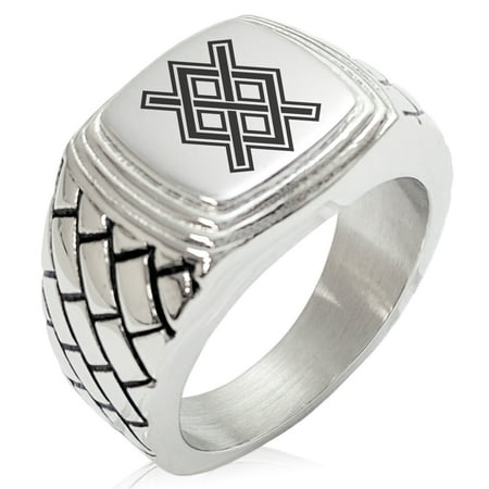 Power Rune Ring - Stainless Steel Gungnir Rune Viking Norse Geometric Pattern Step-Down Biker Style Polished Ring