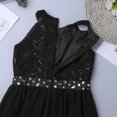 thumbnail image 4 of Kaerm Robe de Mariée Fille Fleurie Col Halter Robe de Fête en Dentelle Florale pour Enfants Robe de Bal Scintillante avec Strass Noir 8, 4 of 7