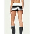 thumbnail image 3 of Women Foldover Striped Knit Micro Shorts Fold Over Elastic Waist Slim Fit Mini Bottom Y2k Lounge Sweater Shorts, 3 of 6