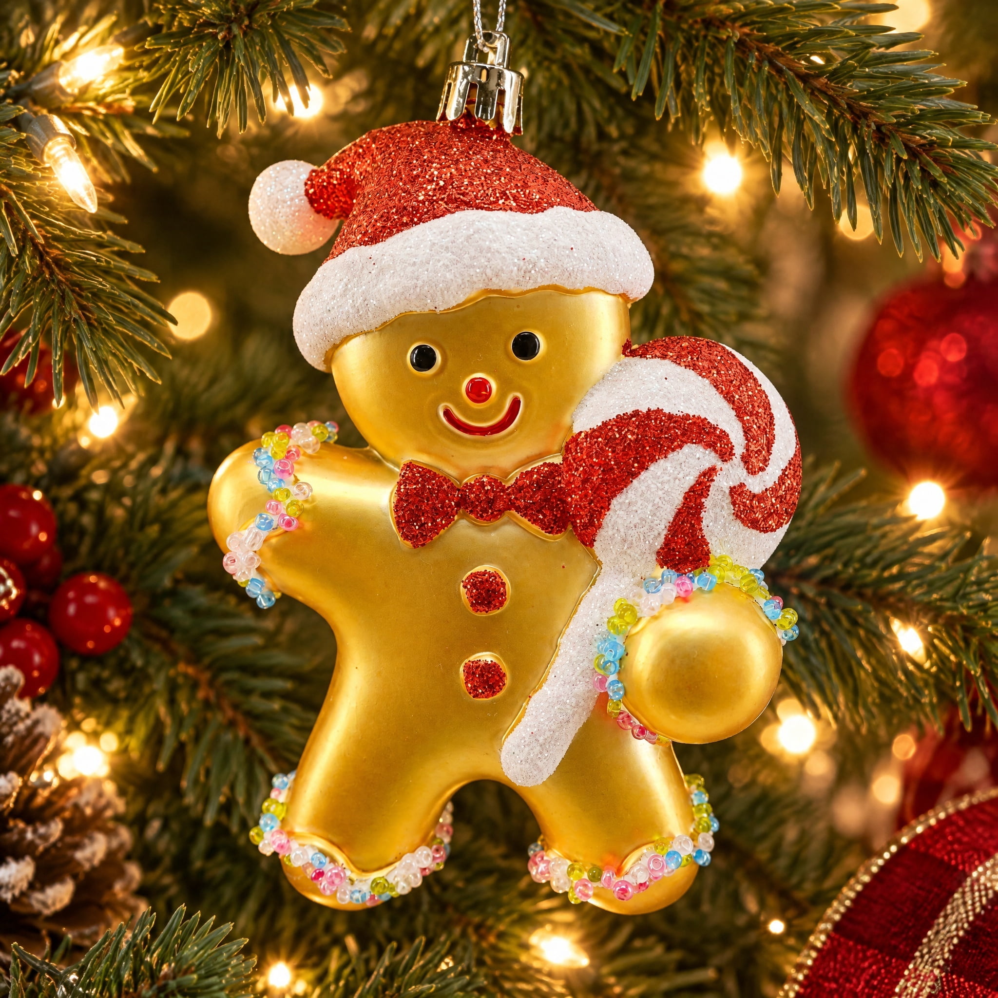 Red and Gold Gingerbread Man with Lollipop Christmas Ornament, 5", by Holiday Time