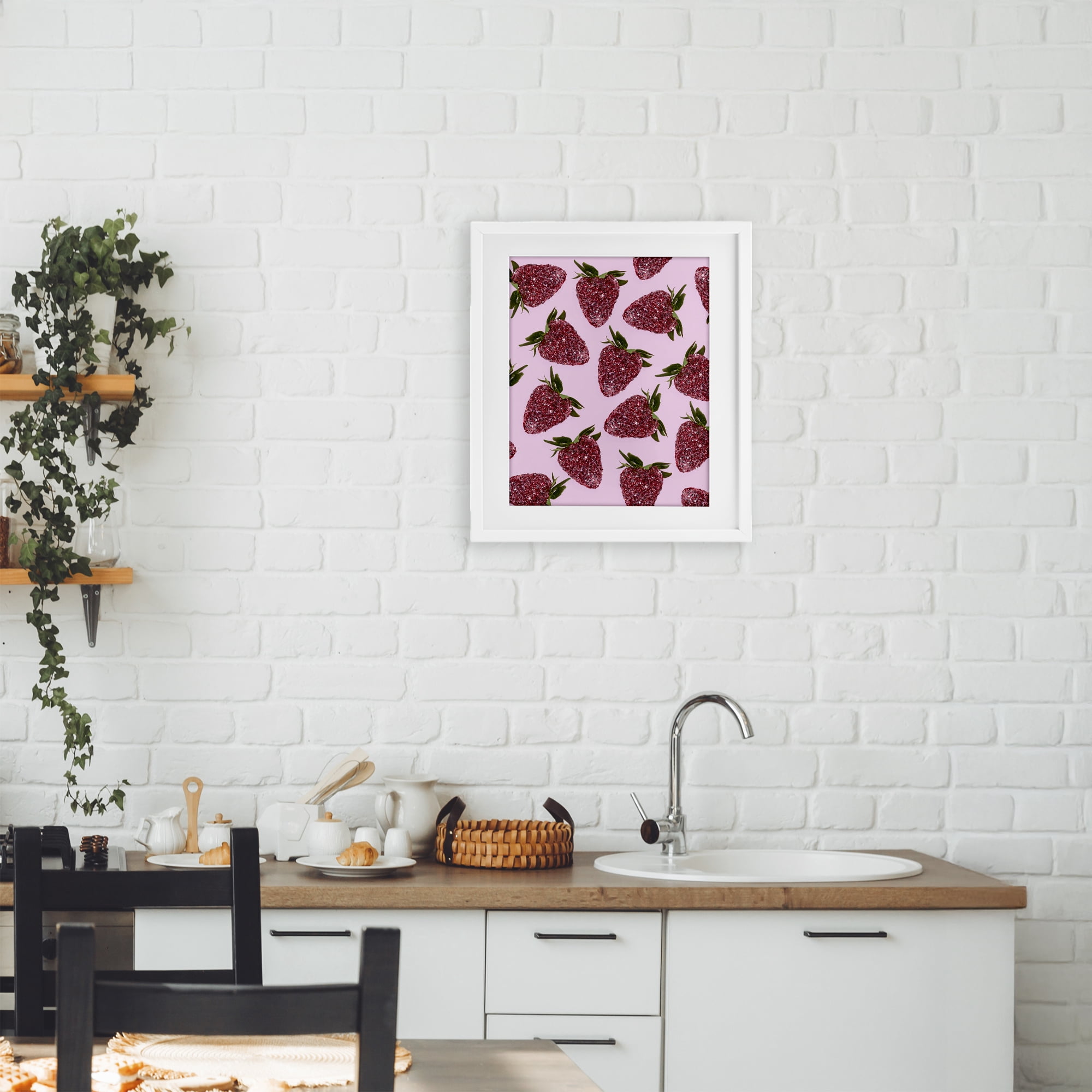 Stupell Industries Glimmer Strawberry Pattern White Framed Print Under Glass, design by LISH Creative