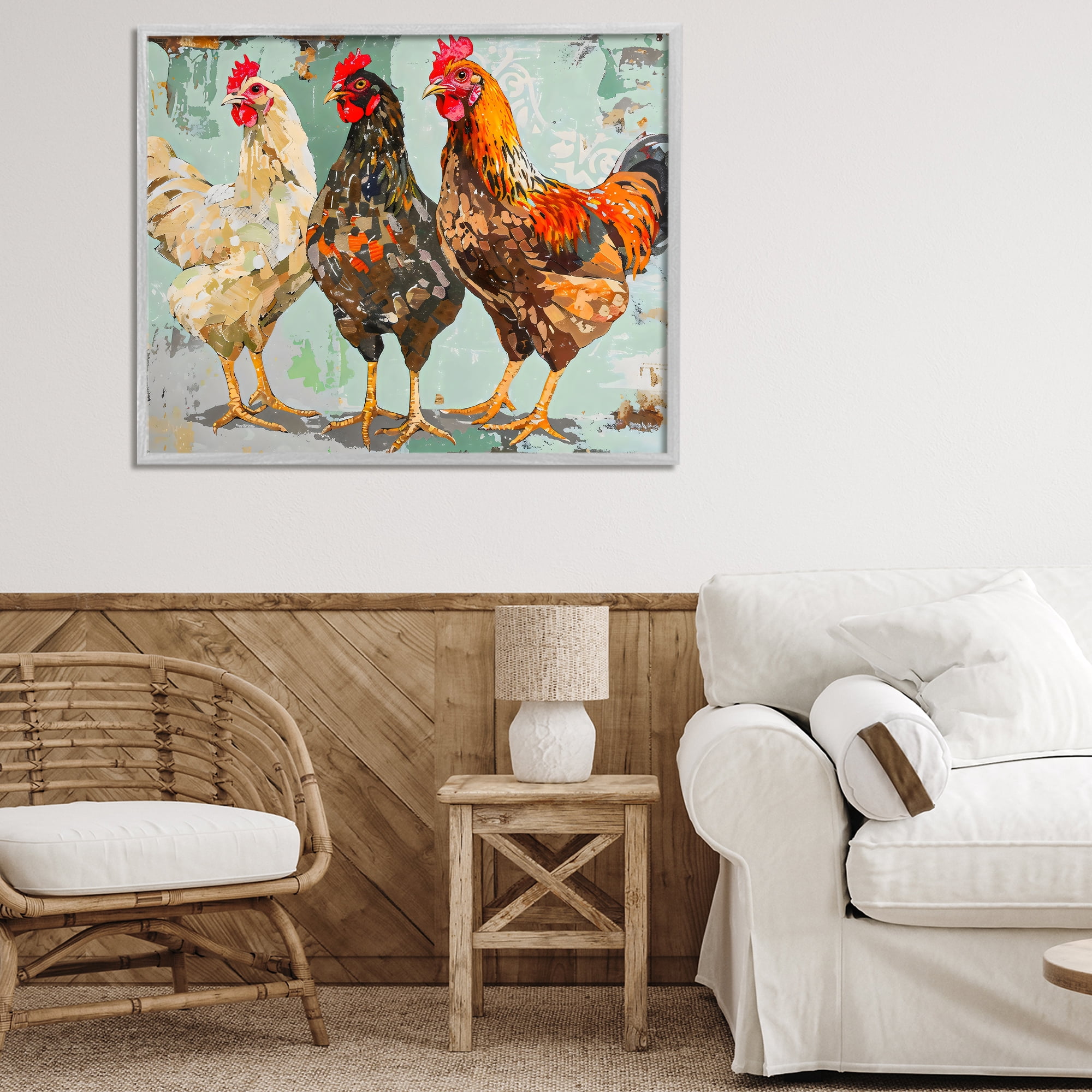 Stupell Industries Abstract Chickens Trio Gray Framed Giclee Art, design by Creative Studio