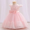 thumbnail image 5 of Jalioing Puffy Dress for 0-3 Years Infant Baby Girl Lace Bow Mesh Dresses Summer Cute Layered Skirt (0-6 Months, Pink), 5 of 9