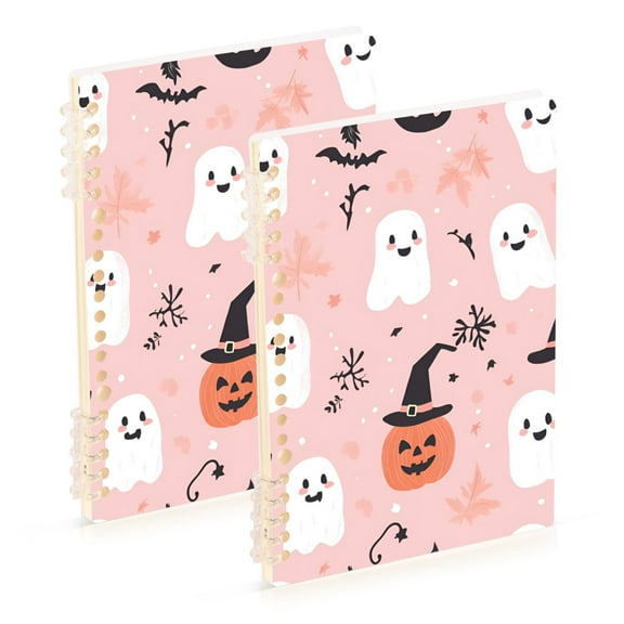 FORMRS 1-Subject Spiral Notebook 8" x 5" College Ruled 60 Refillable Sheet, 2 Pack, Pink Halloween Ghosts