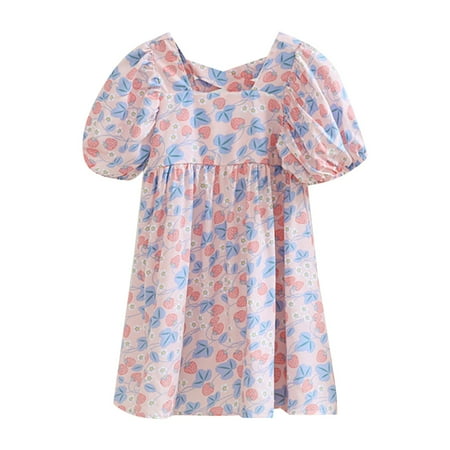 

Toddler Girls Summer Floral Dress Cute Printed Princess Dress Skirt Vintage Casual Outing 1 To 9 Years Child Clothing Streetwear Kids Dailywear Outwear