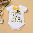 thumbnail image 6 of IBTOM CASTLE Baby Boy Half 1/2 Birthday Cake Smash Outfit Short Sleeve Bow Tie Romper + Diaper Cover Pants + Suspenders + Headband Leisure Clothes Set, 4-Piece, 6 of 11
