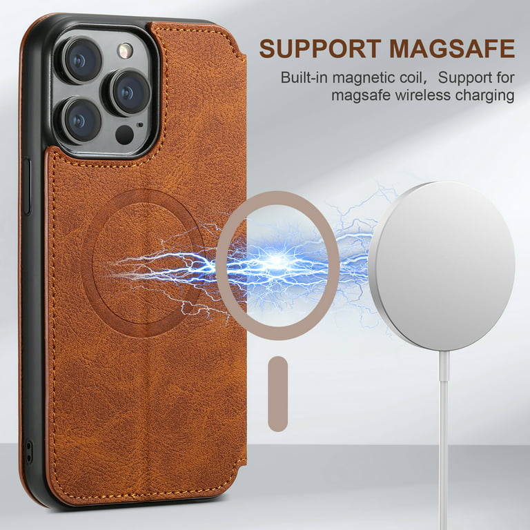  MEFON Genuine Leather Wallet Case for iPhone 13 Pro Max,  Wireless Charging Compatible, RFID Card Protection, Magnetic Detachable,  Luxury Flip Folio Phone Cases Cover, Tempered Glass Included (Brown) : Cell  Phones