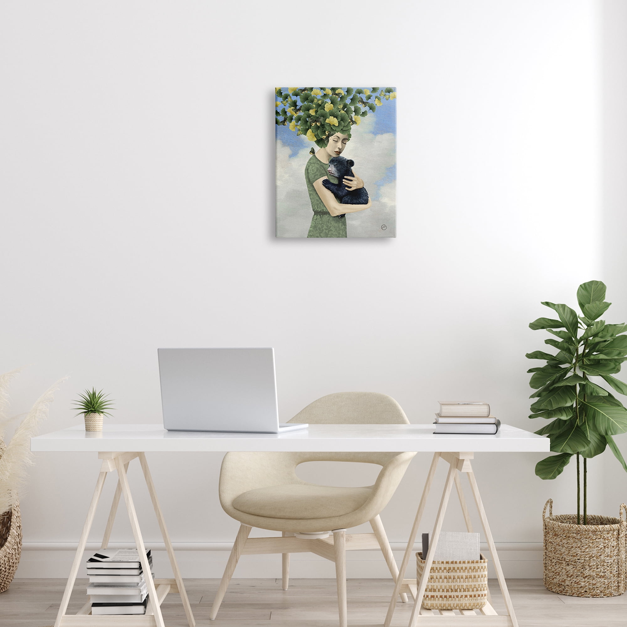 Stupell Industries Surreal Mother Earth Hair Vines Hugging Bear Cub ,16 x 20, Design by Paula Belle Flores