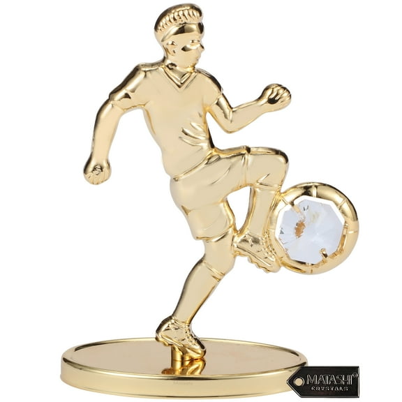 Matashi  24K Gold Plated Soccer Football Player Figurine w/ Crystals Tabletop Football Ornament Gift for Sports Fan, Trophy