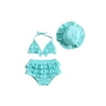 thumbnail image 2 of Baby Girls Summer Swimwear Outfit Sets Hanging Neck Tops + Layered Ruffle Shorts + Hat, 2 of 10