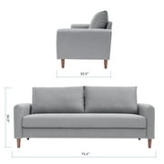 Mellow Mae Mid-Century Modern Sofa with Curved Arms, Light Grey