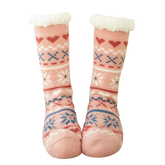 NMMUED Christmas Slipper Socks Fluffy Christmas Socks Non Slip Socks for Women Christmas Gripper Socks Soft Socks Christmas Socks for Adults Thick Socks Pink1 One Size