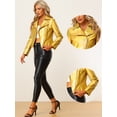 thumbnail image 2 of Chaqueta metalizada Allegra K estilo motorista cremallera holográfica mujer Oro M, 2 of 6