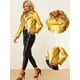 thumbnail image 2 of Disfraz de navidad Chaqueta metalizada estilo motorista con cremallera brillante holográfica para mujer Oro S, 2 of 6