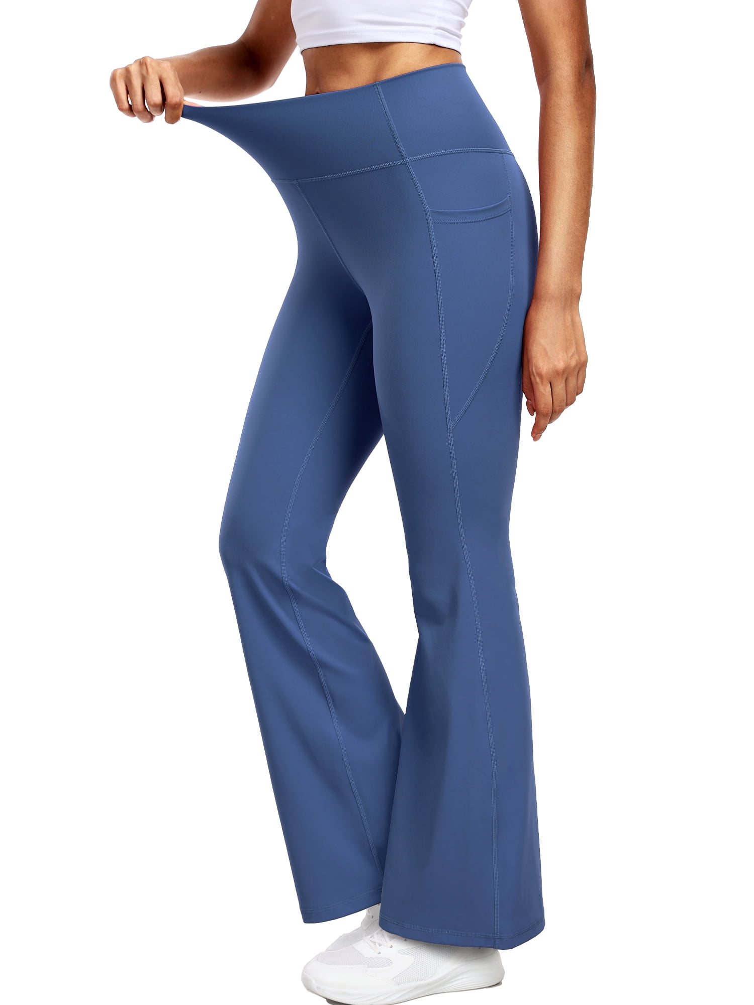 NELEUS ButterSoftFlex Womens Flare Leggings Athletic Yoga Workout Pants Bootcut High Waist with Side Pockets,Blue,US Size M