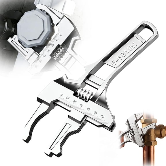 2026 New Adjustable Wide Jaw Plumbing Wrench, Wide-Opening Short Handle Bathroom Wrench for Plumbing Water Pipe Installation Faucet Repair, Ideal for Work in Confined Spaces (Silver)