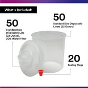 3M Paint Spray Gun Cup Lids & Liners Kit Standard Size;22 oz Capacity;200‑Micron Filter,1 Kit (50 Disposable Lids + 50 Liners + 20 Plugs)