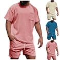 thumbnail image 5 of Wyzesi Ensemble de Shorts pour Hommes, Mode Estivale Tendance, Shorts d'Été à Manches Courtes en Velours Côtelé, Robe Décontractée, Col Rond, Poches, Shorts à Cordon, Style Confortable, Pantalon de Boxe, Saint-Valentin, 5 of 5