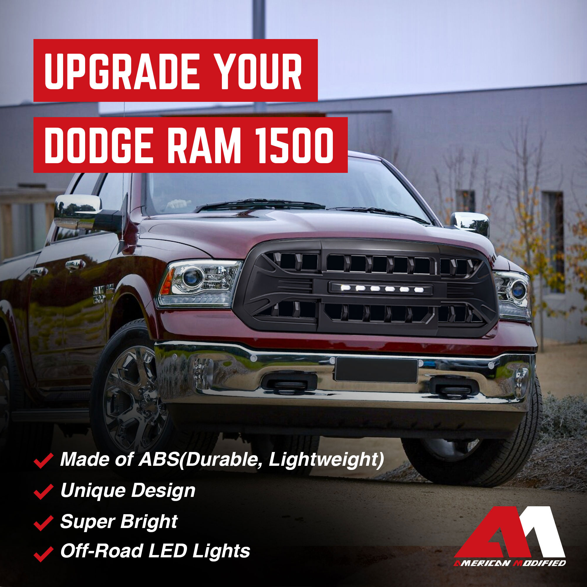 AMERICAN MODIFIED Armor Grille for 13-18 Dodge Ram 1500, 19-23 Ram 1500