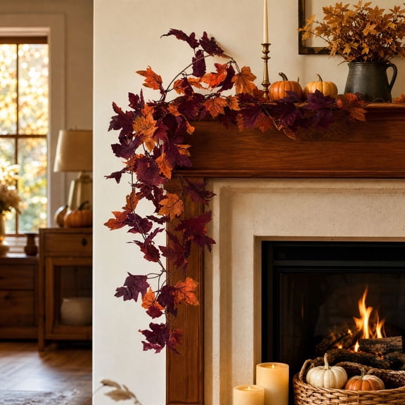 Darzheoy Thanksgiving Fall Garland, 6.2 ft Artificial Autumn Garland, Mantel Home Thanksgiving Outdoor Decor, Fall Decor, for Home Mantel Table Yard