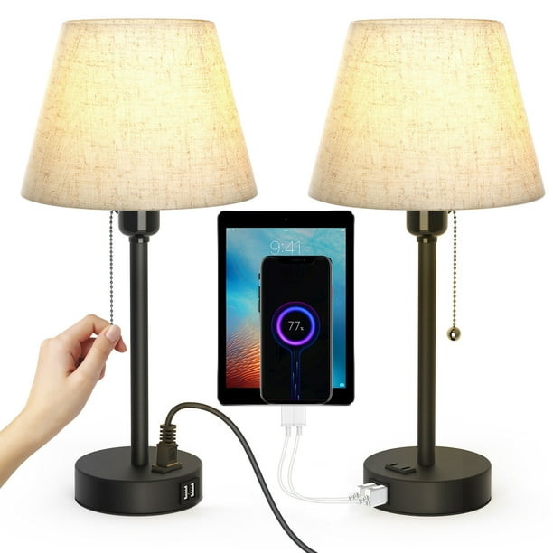 Neoglint Bedside Table Lamp, Nightstand Lamp with Pull Chain, Table