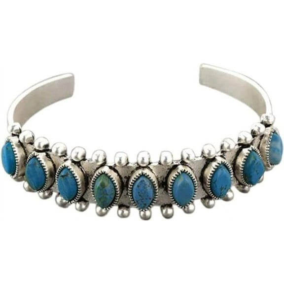Zhuge Turquoise Bracelet for Women Adjustable Turquoise Cuff Bracelets Turquoise Open Bangle Bracelet Western Bohemian Bangle for Girls Jewelry Gift(02)