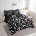 thumbnail image 3 of Manfei Kawaii Love Heart 7-Piece Twin Bedding Sets for Female Women Girls,Black White Bedding Comforter Set,Romantic Couple Lover Breathable Sheet Sets,Microfiber Bedroom Decor,Reversible, 3 of 8