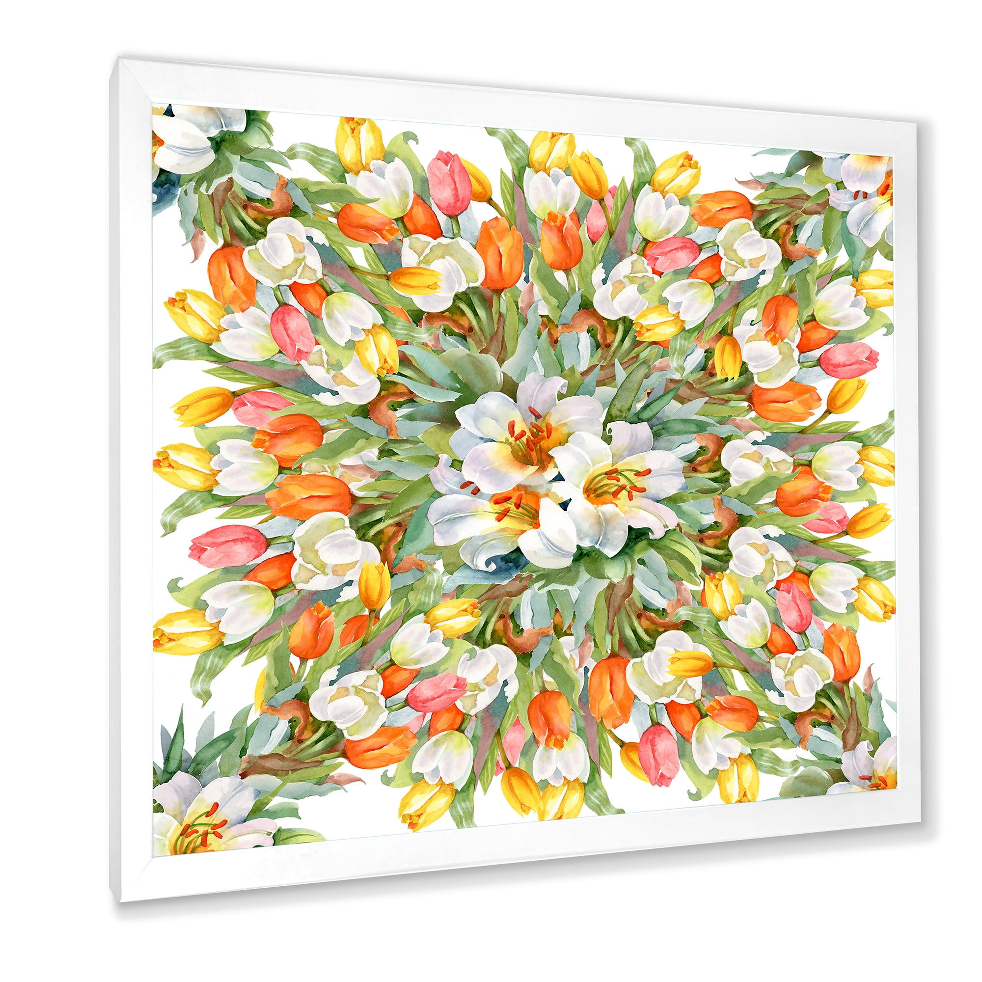Designart 'Blooming Orange and White Tulips I' Traditional Framed Art Print