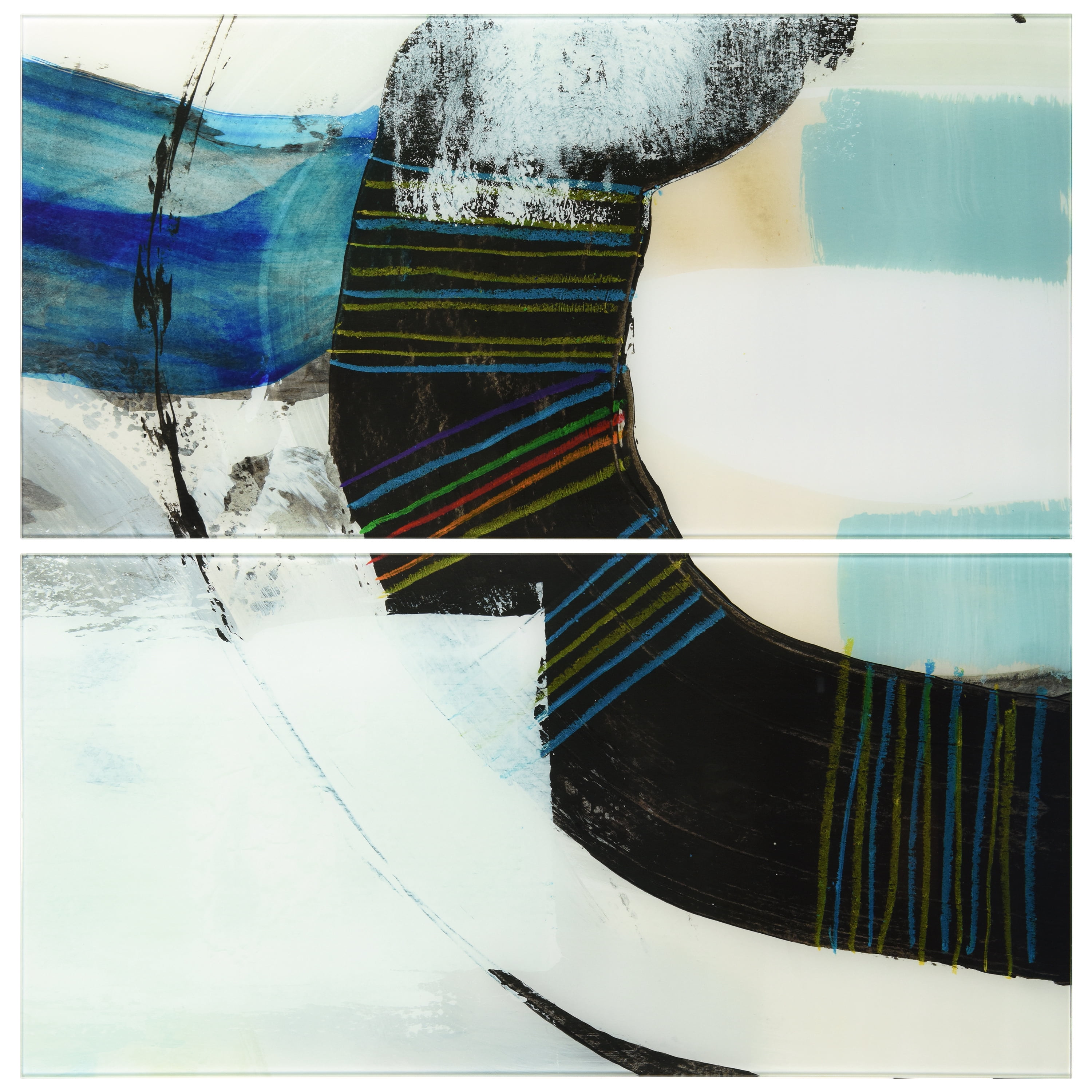 "Kabuki I AB" Frameless Free Floating Tempered Glass Panel Graphic Abstract Wall Art, 36 in x 72 in