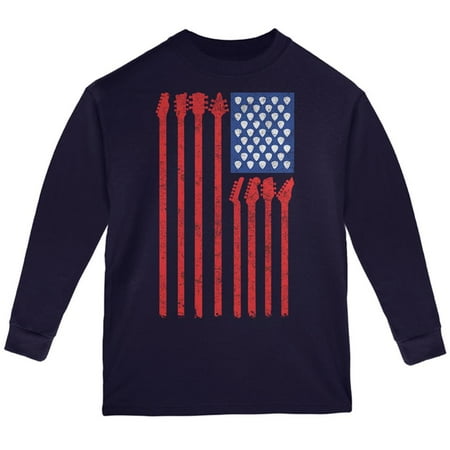 - 4th Of July Stars and Strings Guitar American Flag Youth Long Sleeve T Shirt