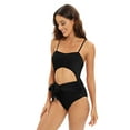 thumbnail image 3 of WBQ Women's High Cut One Piece Swimsuit Tie Side Bathing Suit Sexy Cutout Monokini Black S-2XL, 3 of 8