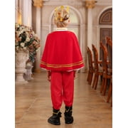 IBTOM CASTLE Boys Prince Charming Costume Halloween Cosplay Dress up Birthday Party Medieval Royal Prince Outfits for Toddler Child 4-5 Years Red 7pcs