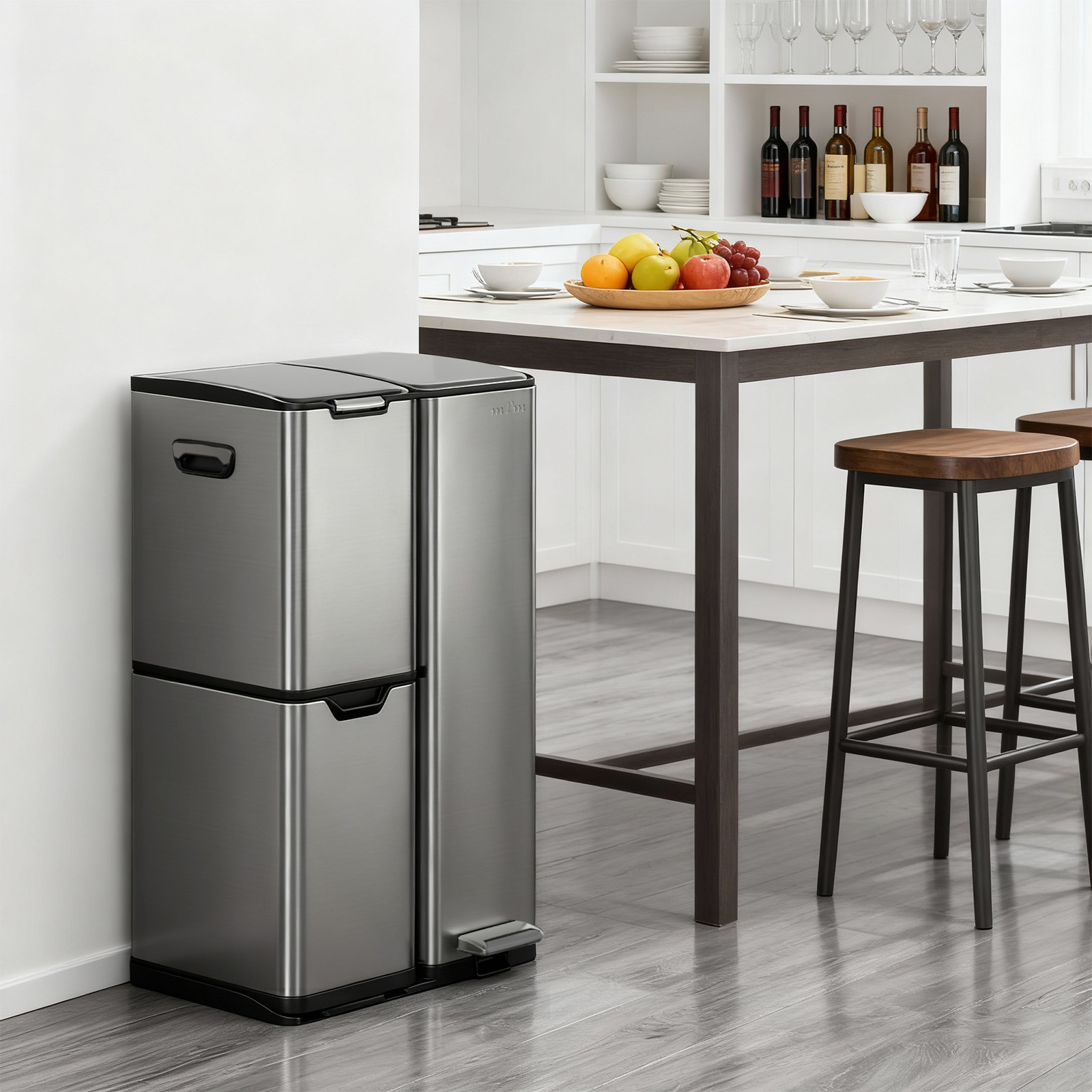 mVm 16 Gal 3 in 1 Kitchen Step Trash Can, Heavy Duty Anti Fingerprint Brushed Recycling Bin for Office