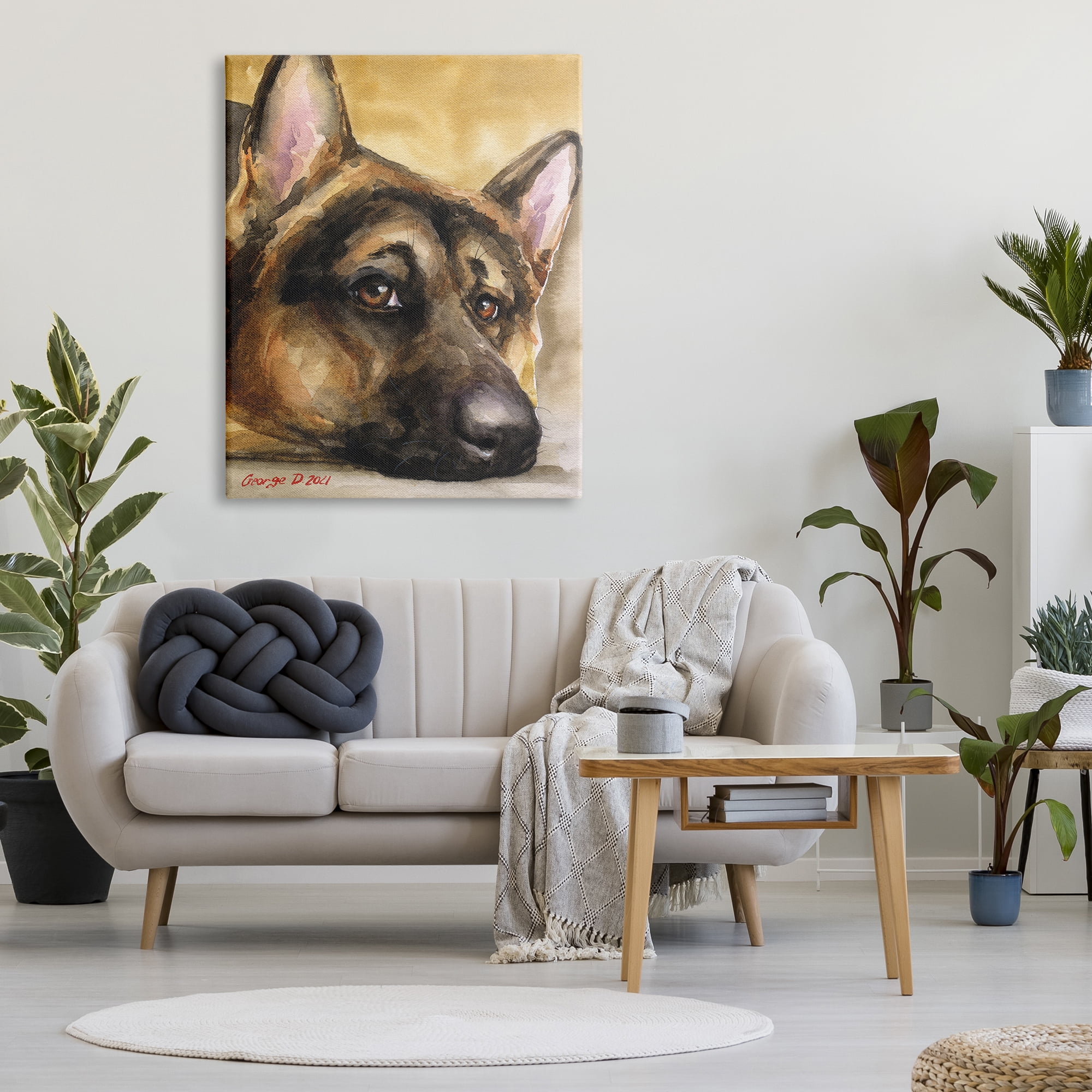 Stupell Industries German Shepherd Dog Sympathetic Gazing Animal Portrait Painting Gallery Wrapped Canvas Print Wall Art, Design by George Dyachenko
