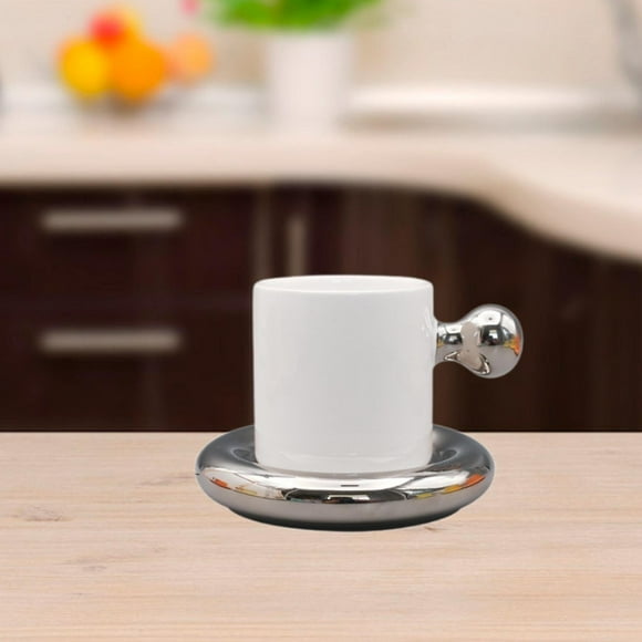 Juego de platillo de taza , taza de té de 300 ml, tazas de cerámica divertida y novedosa, taza de café para café en casa de café espresso Café plateado
