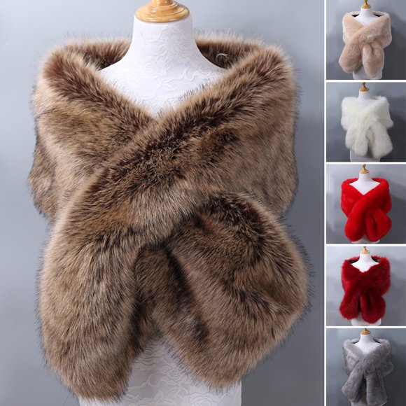 Trayknick Women Shawl Fluffy Faux Fur Solid Color Thicken Fine Touch Autumn Winter Long Style Ponchos Scarf Streetwear Style A