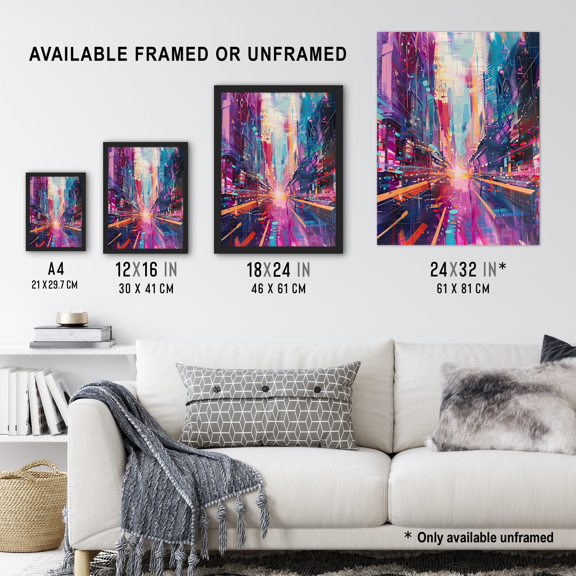 Vibrant Japan Abstract Tokyo City Painting Living Room Extra